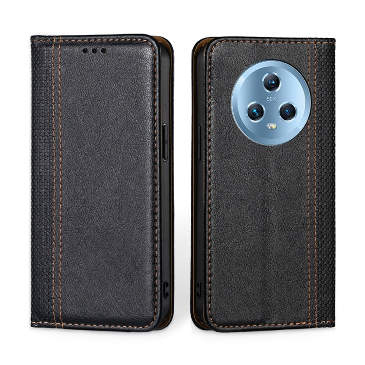 For Honor Magic5 Grid Texture Magnetic Flip Leather Phone Case