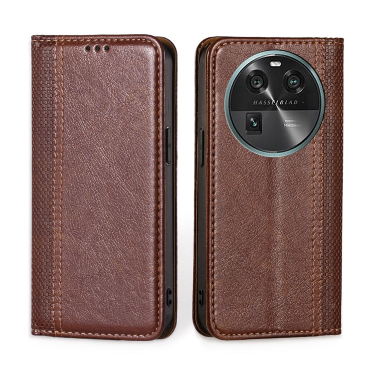 For OPPO Find X6 5G Grid Texture Magnetic Flip Leather Phone Case