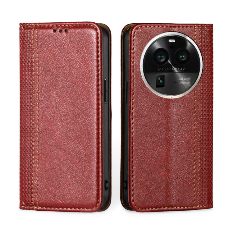 For OPPO Find X6 Pro 5G Grid Texture Magnetic Flip Leather Phone Case