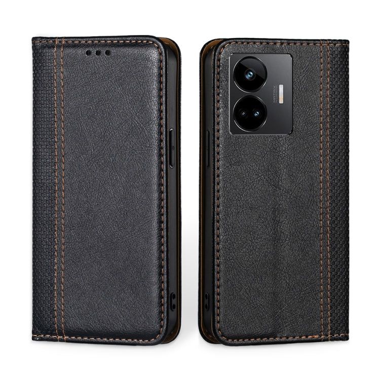 For Realme GT Neo 5 / GT3 Grid Texture Magnetic Flip Leather Phone Case