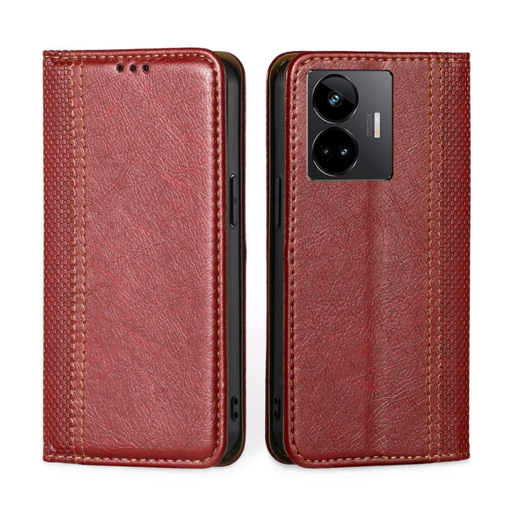 For Realme GT Neo 5 / GT3 Grid Texture Magnetic Flip Leather Phone Case