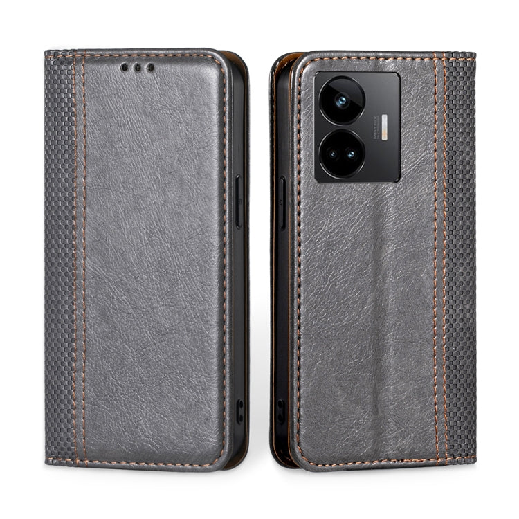 For Realme GT Neo 5 / GT3 Grid Texture Magnetic Flip Leather Phone Case
