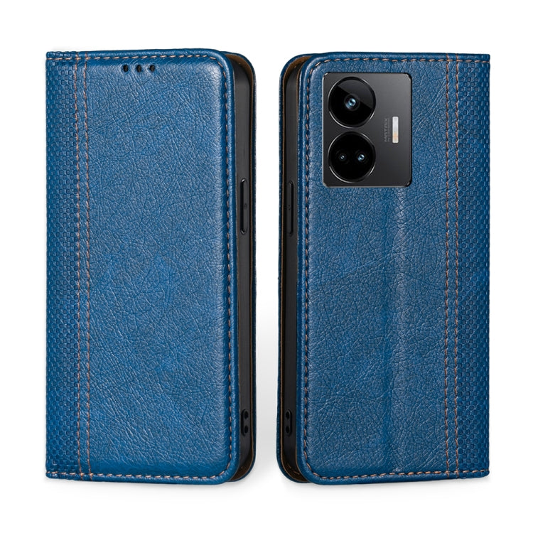 For Realme GT Neo 5 / GT3 Grid Texture Magnetic Flip Leather Phone Case