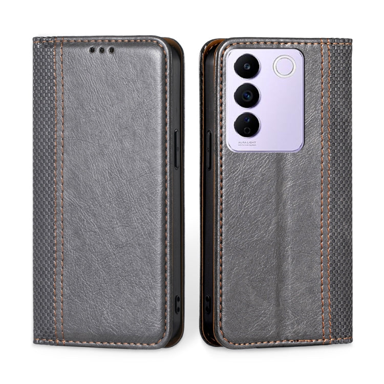 For vivo S16e Grid Texture Magnetic Flip Leather Phone Case