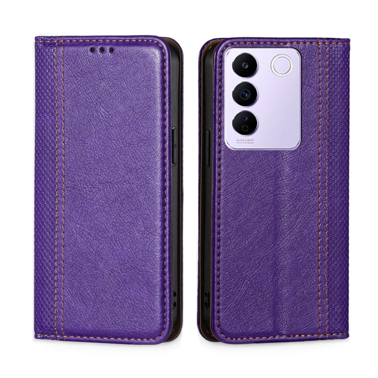 For vivo S16e Grid Texture Magnetic Flip Leather Phone Case