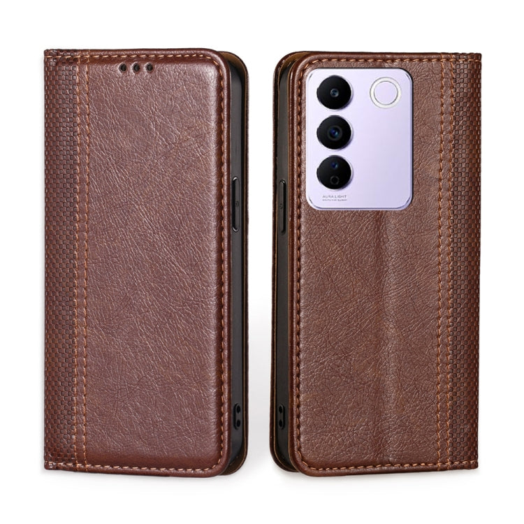 For vivo S16e Grid Texture Magnetic Flip Leather Phone Case