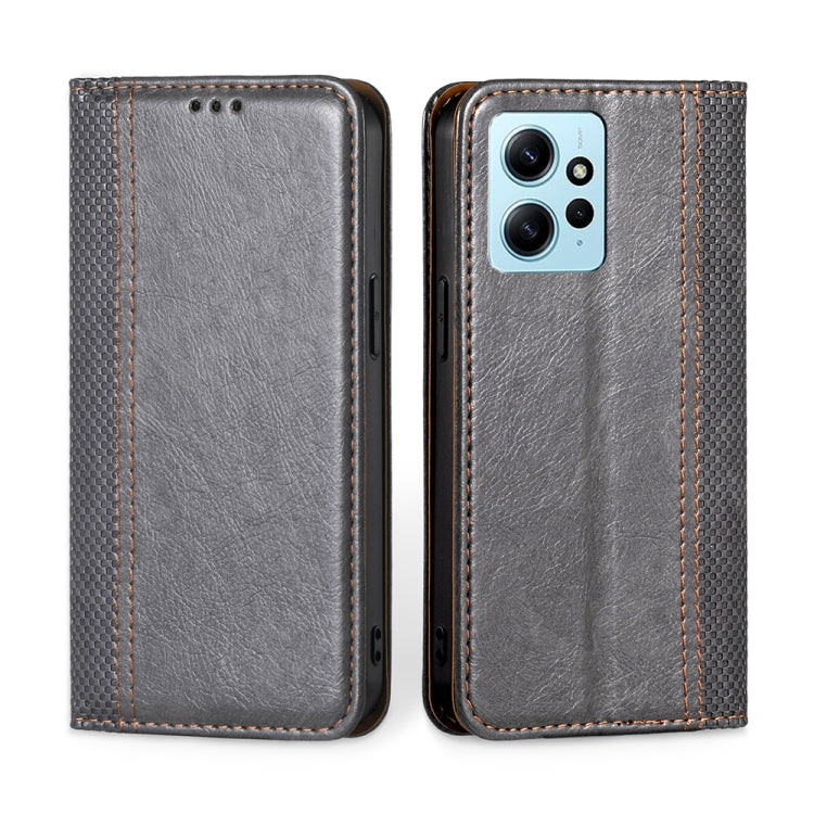 For Xiaomi Redmi Note 12 4G Global Grid Texture Magnetic Flip Leather Phone Case