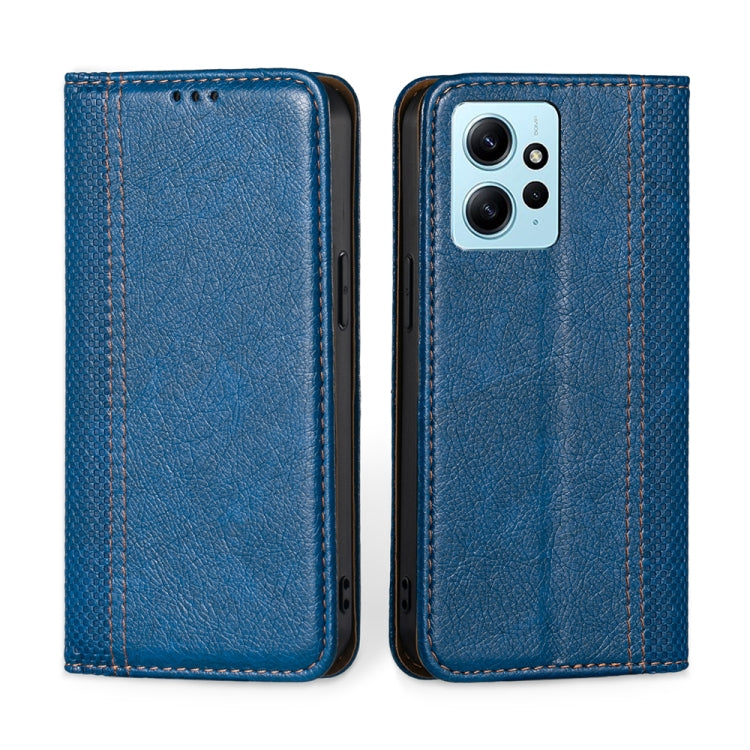 For Xiaomi Redmi Note 12 4G Global Grid Texture Magnetic Flip Leather Phone Case