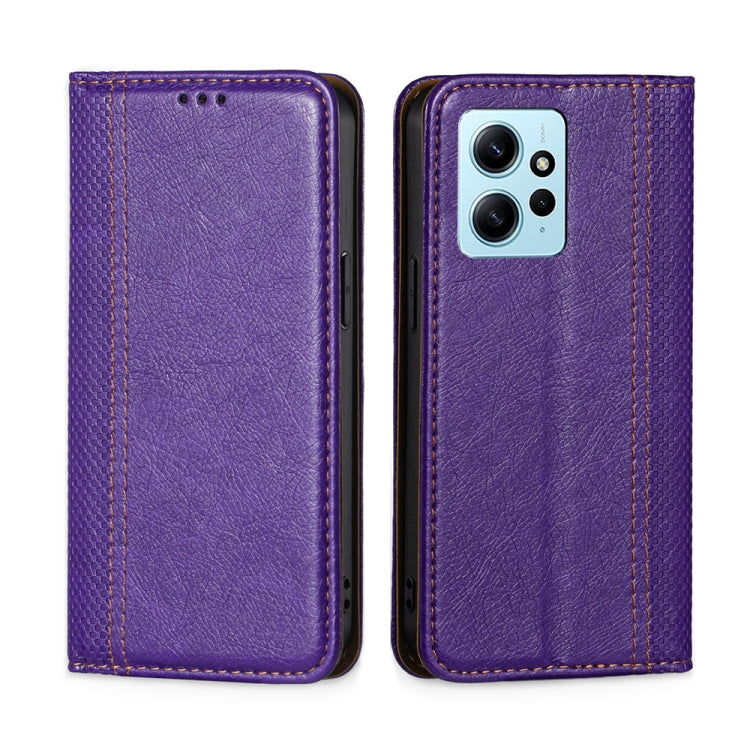 For Xiaomi Redmi Note 12 4G Global Grid Texture Magnetic Flip Leather Phone Case