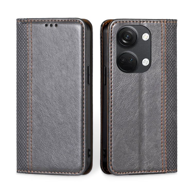 For OnePlus Ace 2V 5G Grid Texture Magnetic Flip Leather Phone Case
