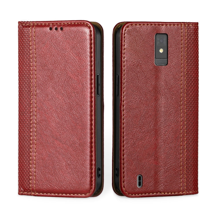 For ZTE Blade A32 Grid Texture Magnetic Flip Leather Phone Case