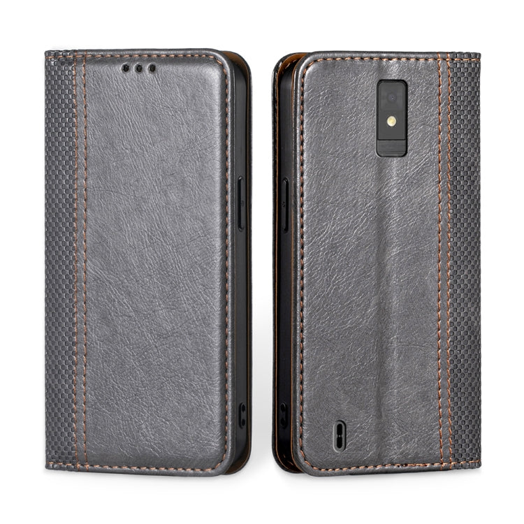 For ZTE Blade A32 Grid Texture Magnetic Flip Leather Phone Case