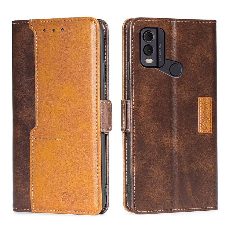 For Nokia C22 Contrast Color Side Buckle Leather Phone Case