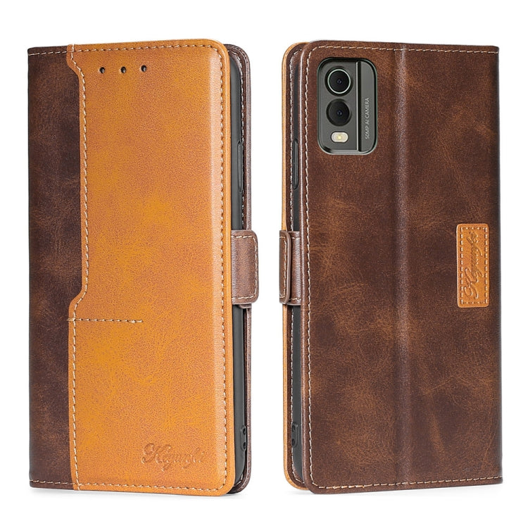 For Nokia C32 Contrast Color Side Buckle Leather Phone Case