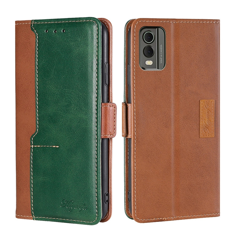 For Nokia C32 Contrast Color Side Buckle Leather Phone Case