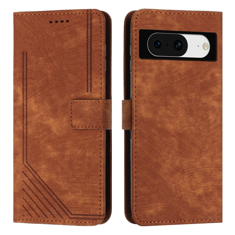 For Google Pixel 8 Skin Feel Stripe Pattern Leather Phone Case with Lanyard