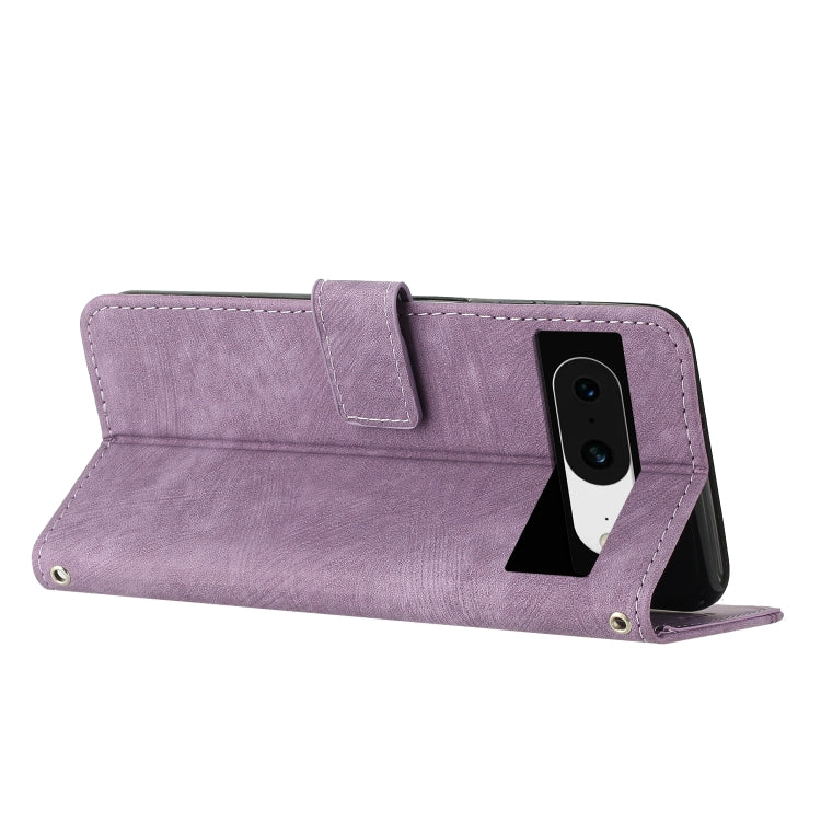 For Google Pixel 8 Skin Feel Stripe Pattern Leather Phone Case with Lanyard