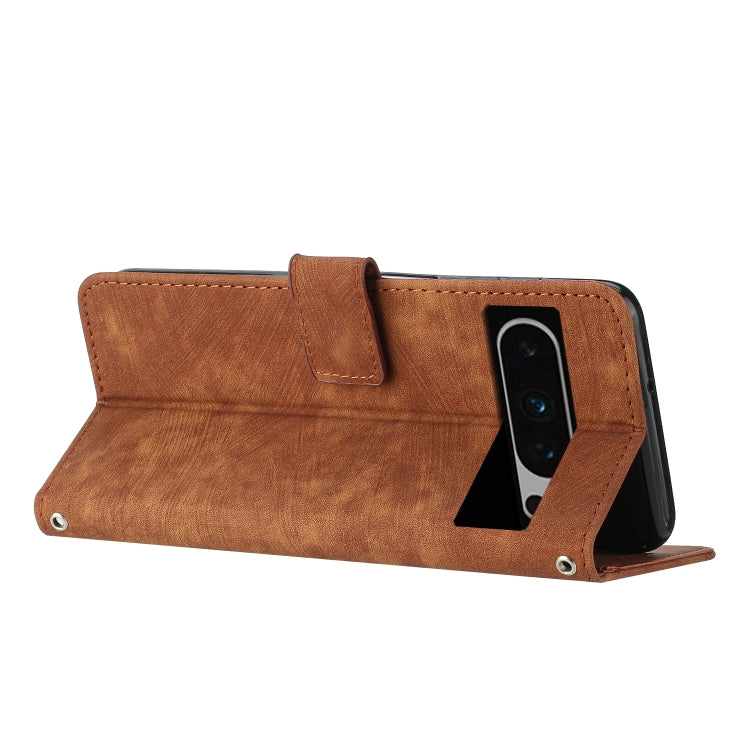 For Google Pixel 8 Pro Skin Feel Stripe Pattern Leather Phone Case with Lanyard