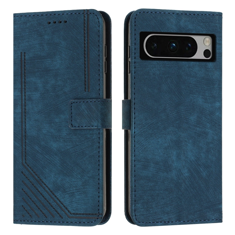 For Google Pixel 8 Pro Skin Feel Stripe Pattern Leather Phone Case with Lanyard