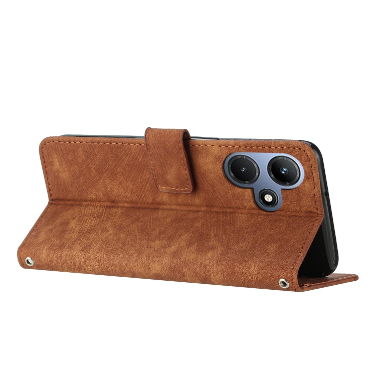 For Infinix Hot 30i Skin Feel Stripe Pattern Leather Phone Case with Lanyard