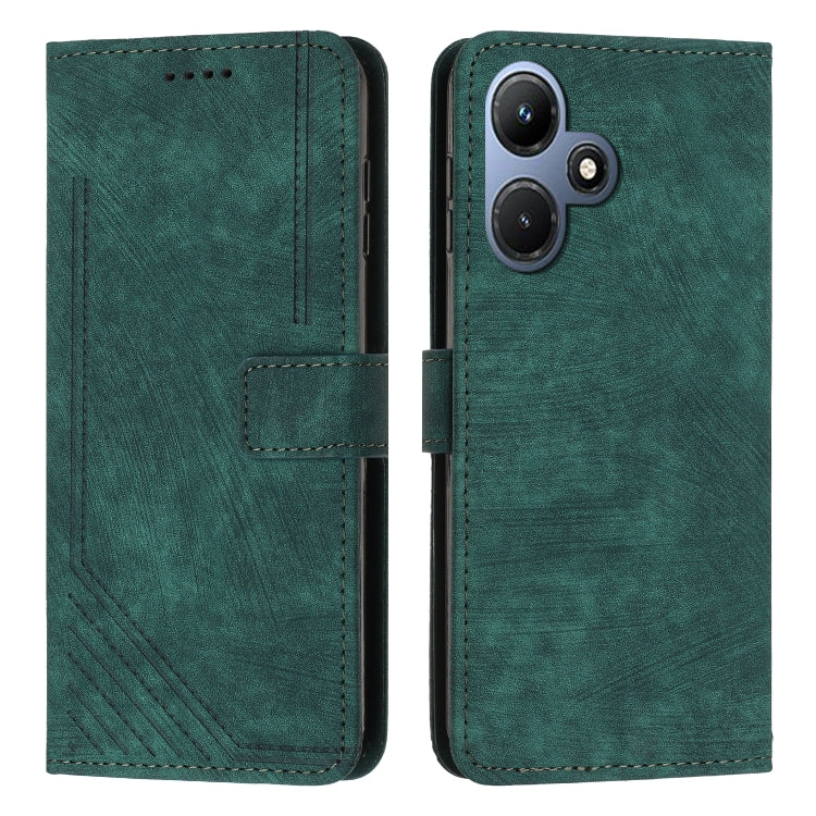 For Infinix Hot 30i Skin Feel Stripe Pattern Leather Phone Case with Lanyard