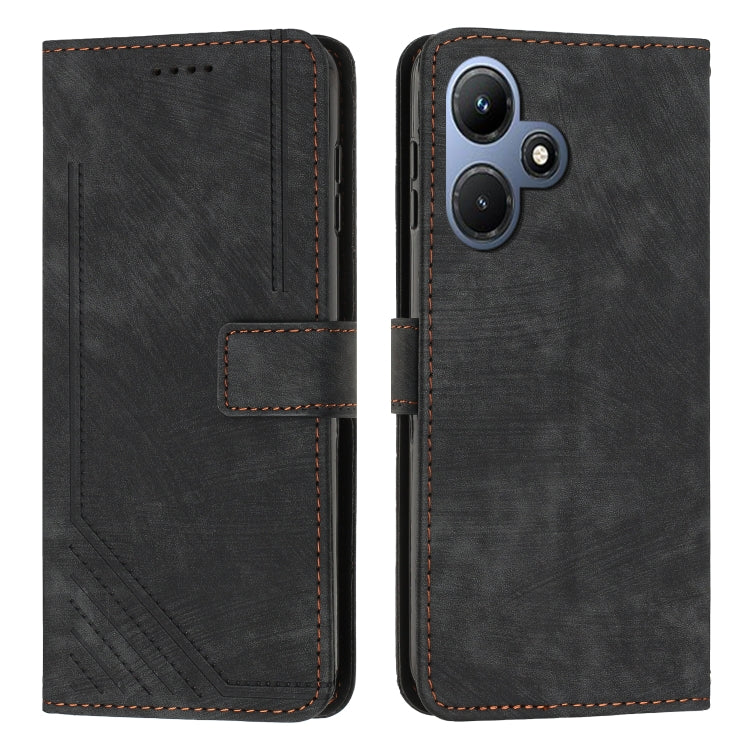 For Infinix Hot 30i Skin Feel Stripe Pattern Leather Phone Case with Lanyard