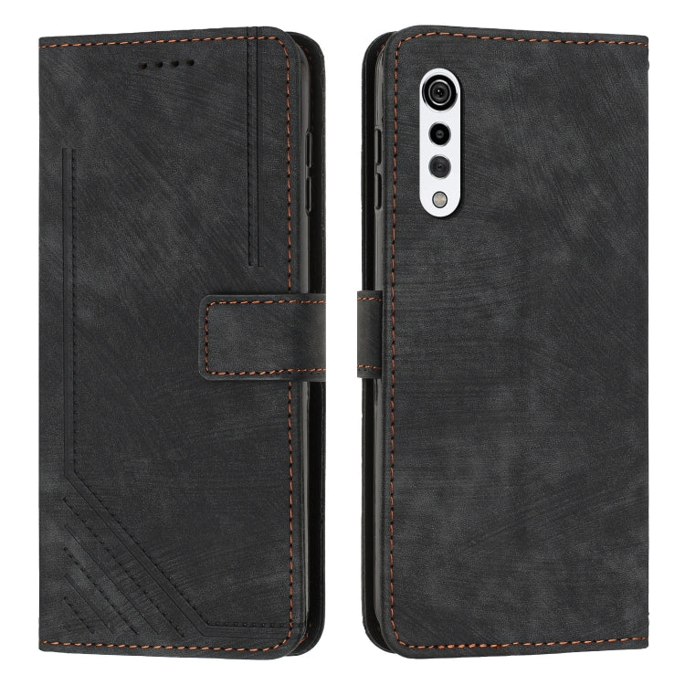 For LG Velvet/Velvet 5G Skin Feel Stripe Pattern Leather Phone Case with Lanyard