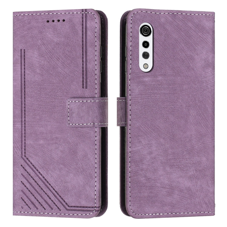For LG Velvet/Velvet 5G Skin Feel Stripe Pattern Leather Phone Case with Lanyard