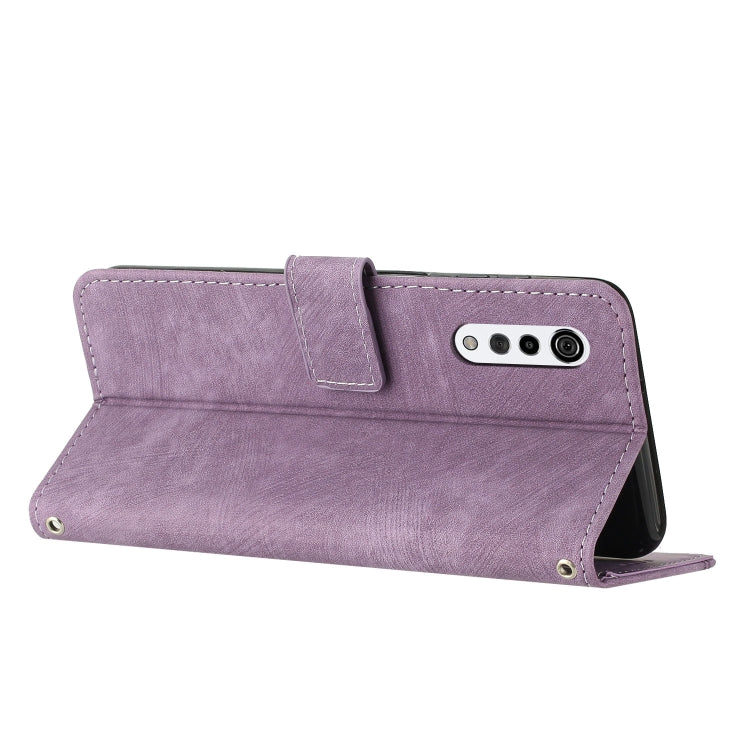 For LG Velvet/Velvet 5G Skin Feel Stripe Pattern Leather Phone Case with Lanyard