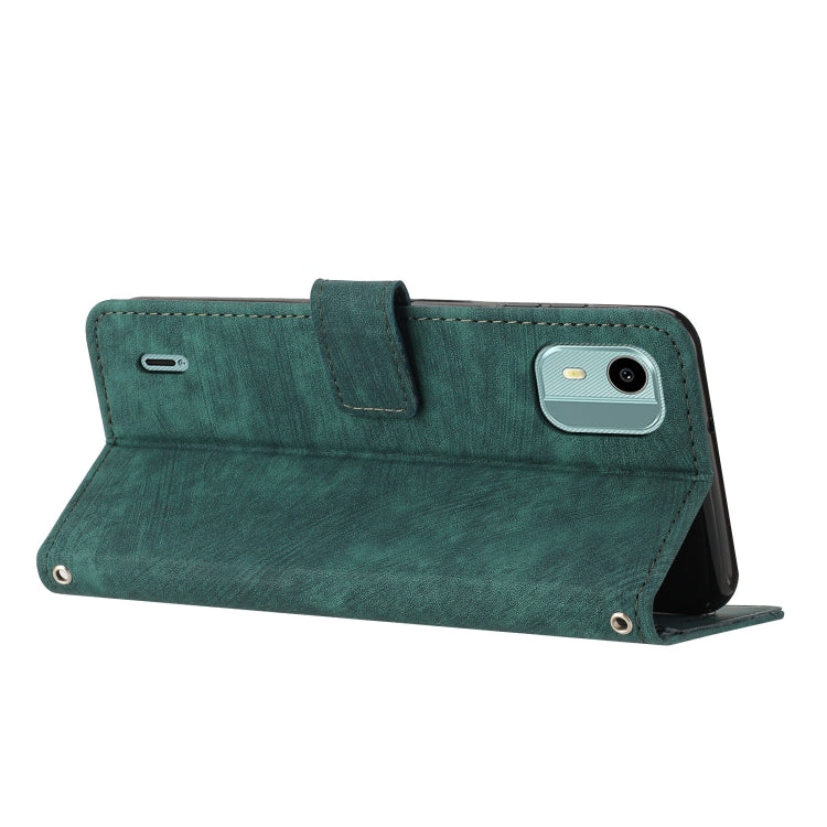 For Nokia C12 Skin Feel Stripe Pattern Leather Phone Case with Lanyard