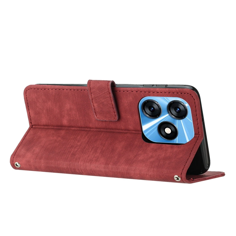 For Tecno Spark 10 Skin Feel Stripe Pattern Leather Phone Case with Lanyard