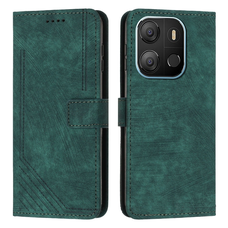 For Tecno Pop 7 Skin Feel Stripe Pattern Leather Phone Case with Lanyard