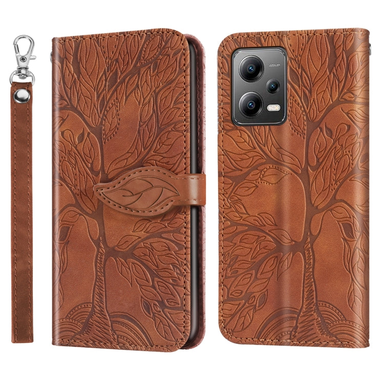For Xiaomi Redmi Note 12 4G Global Life of Tree Embossing Pattern Horizontal Flip Leather Phone Case