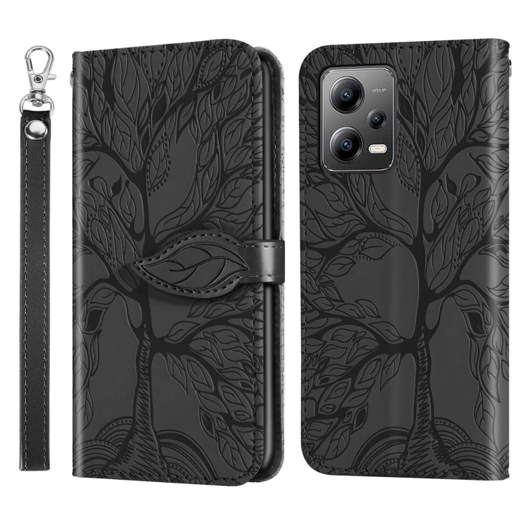 For Xiaomi Redmi Note 12 4G Global Life of Tree Embossing Pattern Horizontal Flip Leather Phone Case
