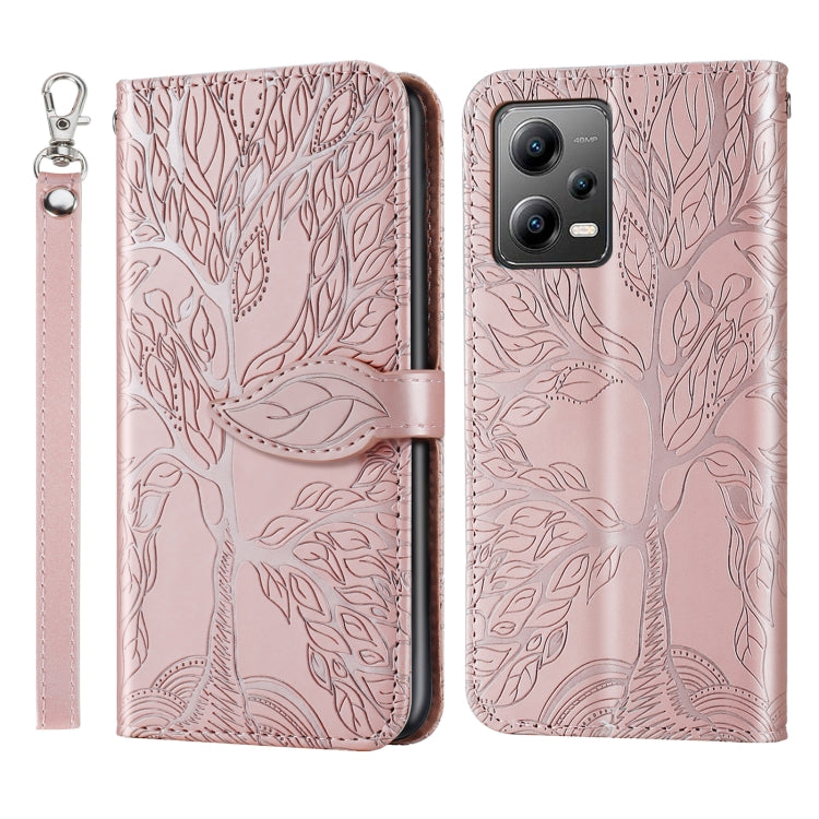 For Xiaomi Redmi Note 12 4G Global Life of Tree Embossing Pattern Horizontal Flip Leather Phone Case