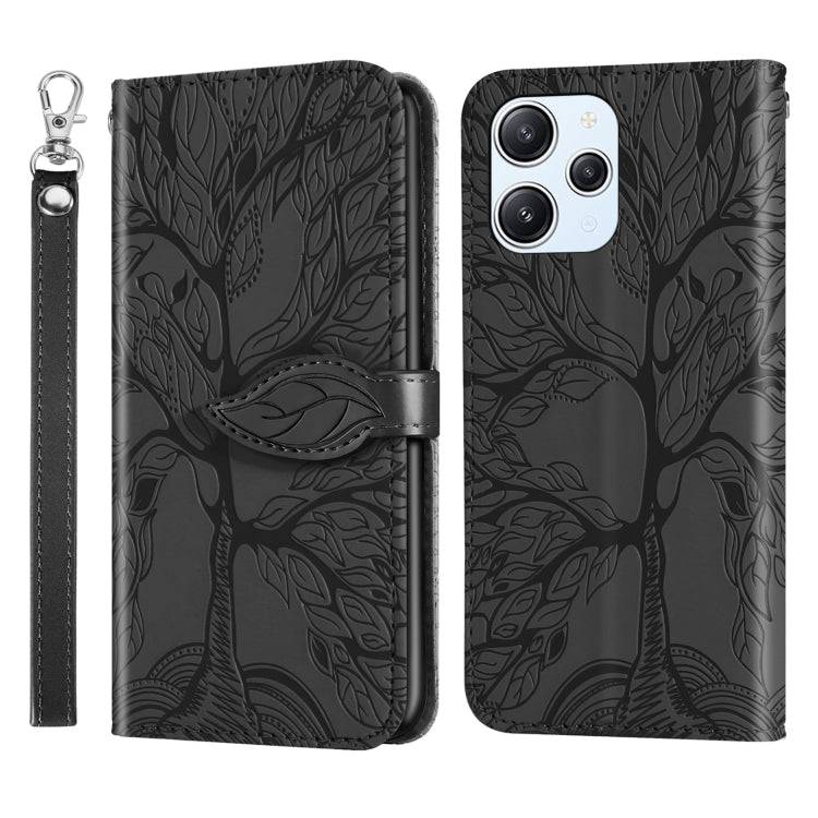 For Xiaomi Redmi 12 4G Life of Tree Embossing Pattern Horizontal Flip Leather Phone Case