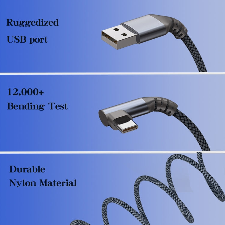 1m 11V 6A 480Mbps 100W USB to USB-C / Type-C Elbow Super Fast Charging Data-sync Cable(Grey)