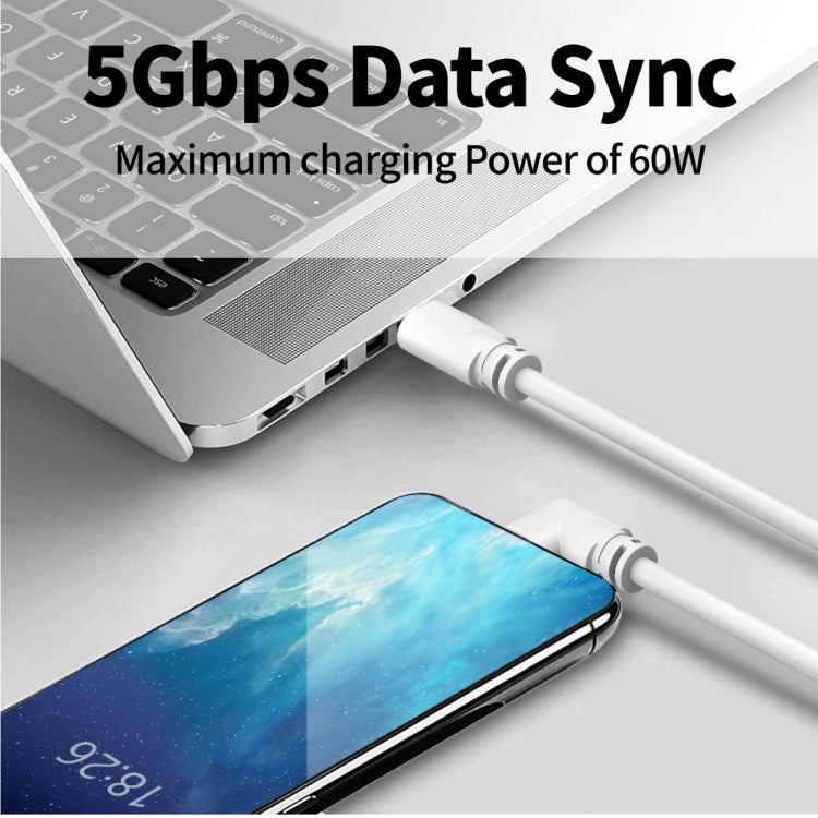 3m USB / Type-C to USB-C / Type-C Elbow 5Gbps 60W USB3.1 Gen1 Fast Charging Data-sync Cable