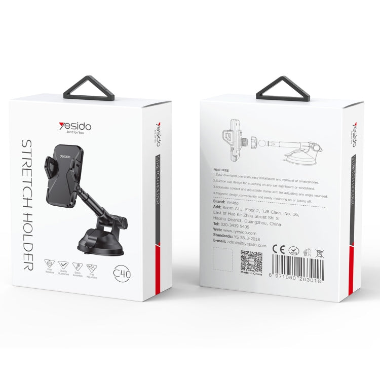Yesido C40 Car Foldable 360 Degree Rotation Automatic Clip Phone Holder(Black)