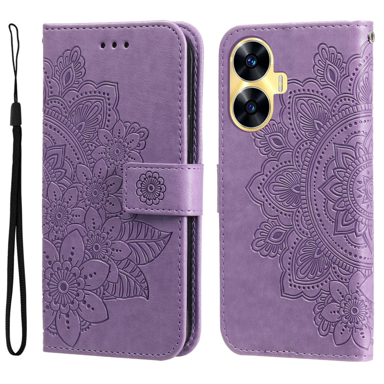 For Realme C55 7-petal Flowers Embossing Leather Phone Case