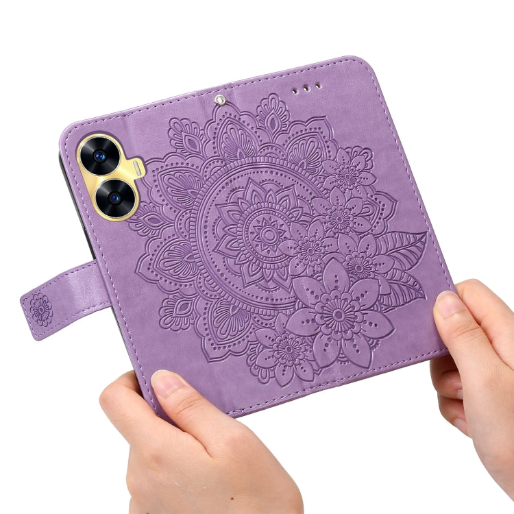 For Realme C55 7-petal Flowers Embossing Leather Phone Case