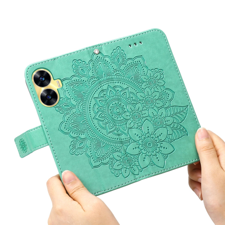 For Realme C55 7-petal Flowers Embossing Leather Phone Case