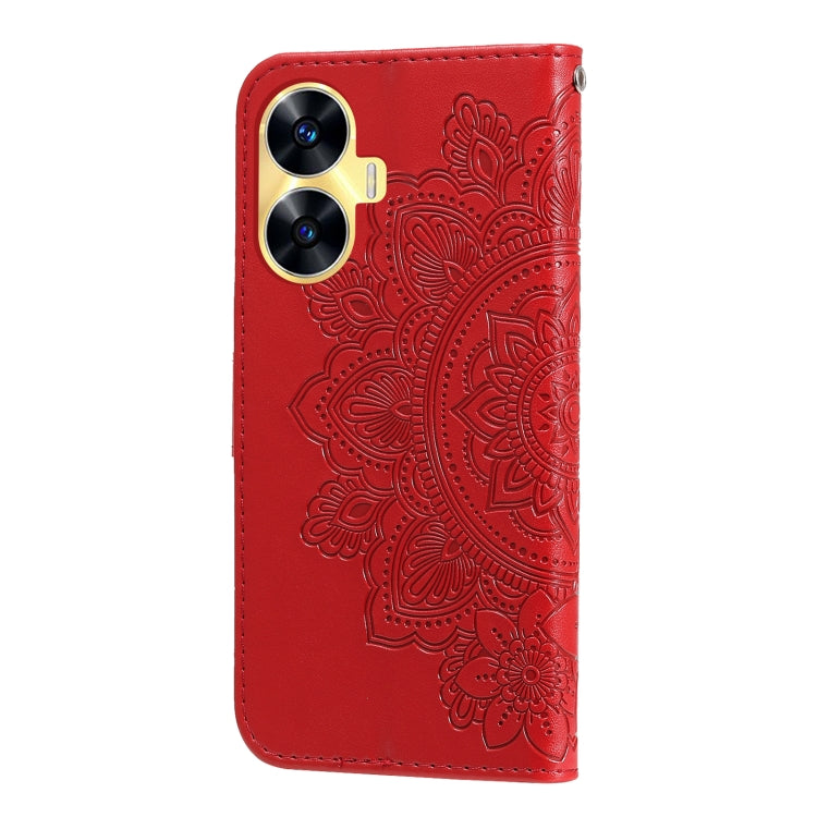For Realme C55 7-petal Flowers Embossing Leather Phone Case