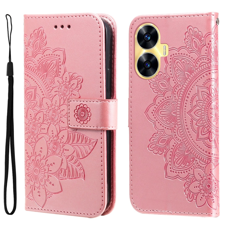 For Realme C55 7-petal Flowers Embossing Leather Phone Case