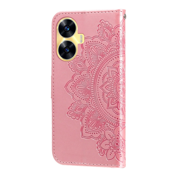 For Realme C55 7-petal Flowers Embossing Leather Phone Case