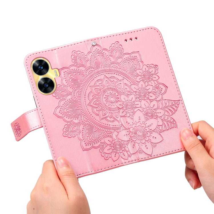 For Realme C55 7-petal Flowers Embossing Leather Phone Case