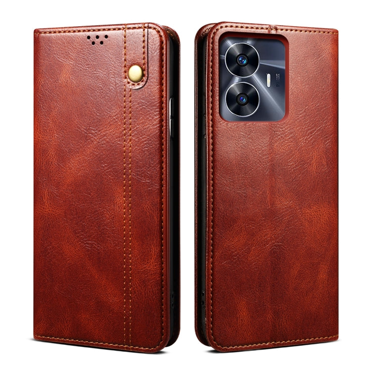 For Realme C55 Oil Wax Crazy Horse Texture Leather Phone Case