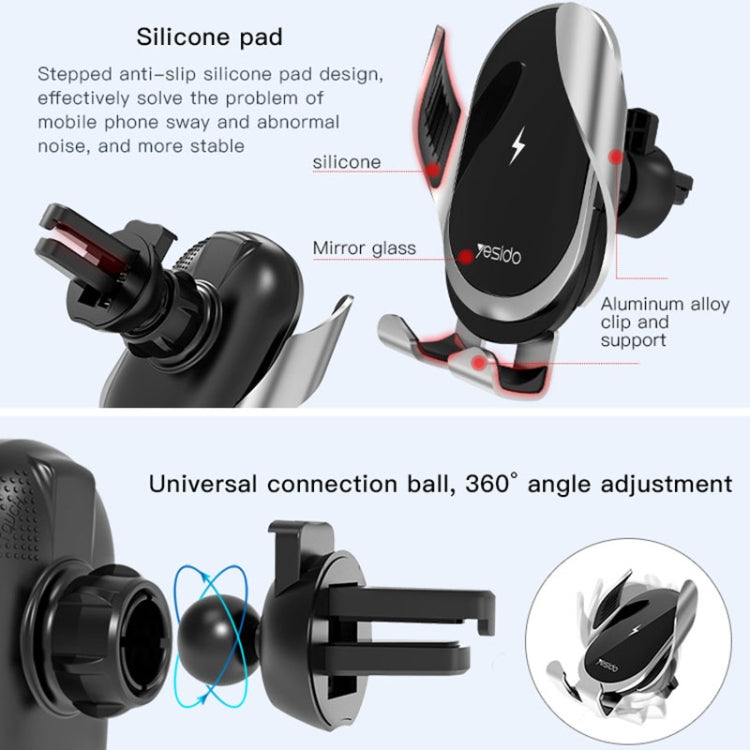 Yesido C78 Car Automatic Clamping 15W Qi Wireless Charger Phone Holder(Black)