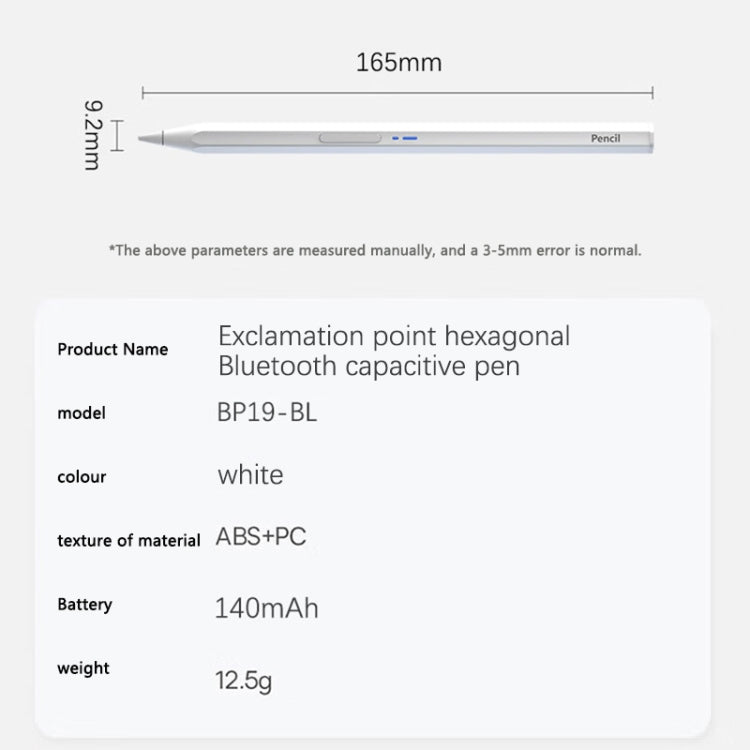 BP19-BL Type-C Universal Magnetic Hexagon Bluetooth Stylus Pen(White)