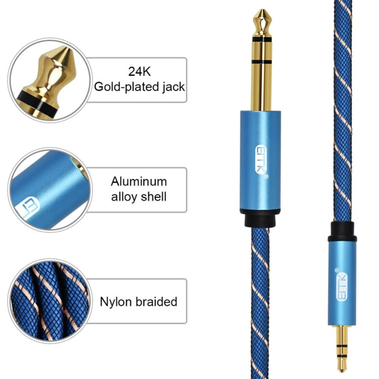 EMK 3.5mm Jack Male to 6.35mm Jack Male Gold Plated Connector Nylon Braid AUX Cable for Computer / X-BOX / PS3 / CD / DVD, Cable Length:3m(Dark Blue)